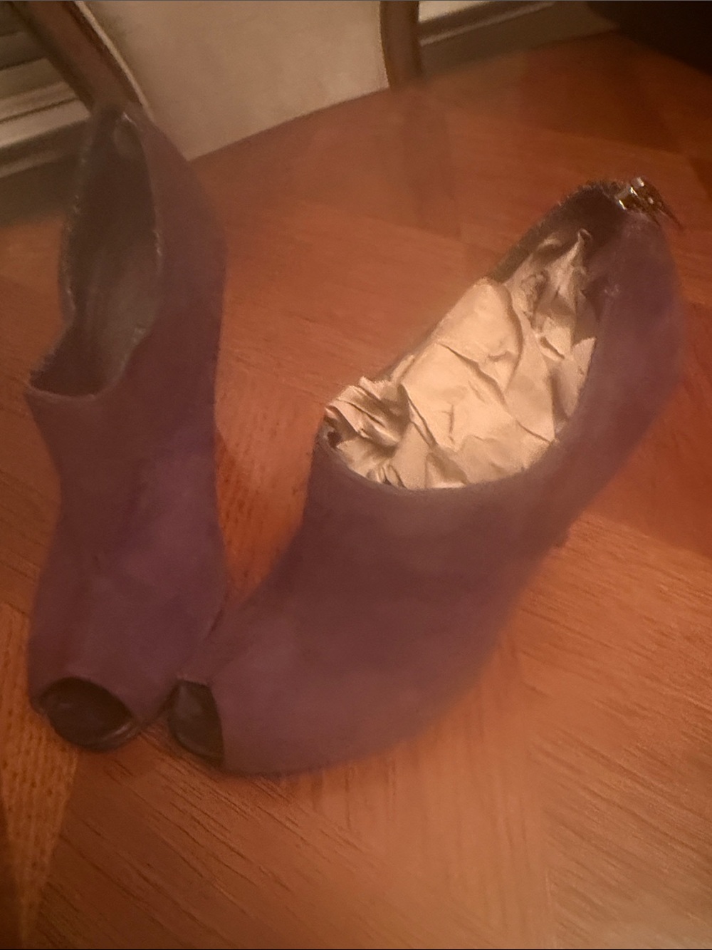 Nine West Purple Suede Peep-Toe Ankle Booties